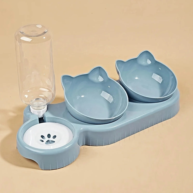 BritPaws 3-in-1 Tilted Cat Bowl Set with Gravity Water Feeder