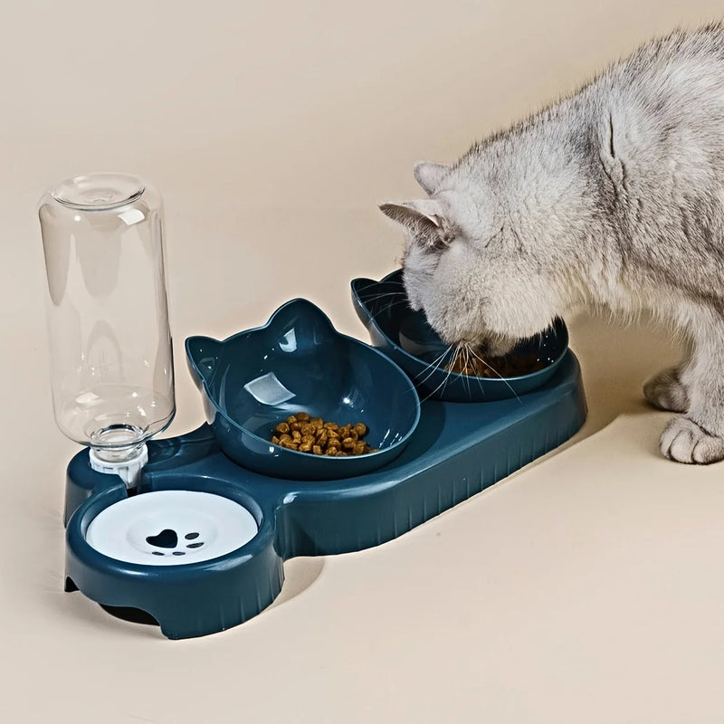 BritPaws 3-in-1 Tilted Cat Bowl Set with Gravity Water Feeder