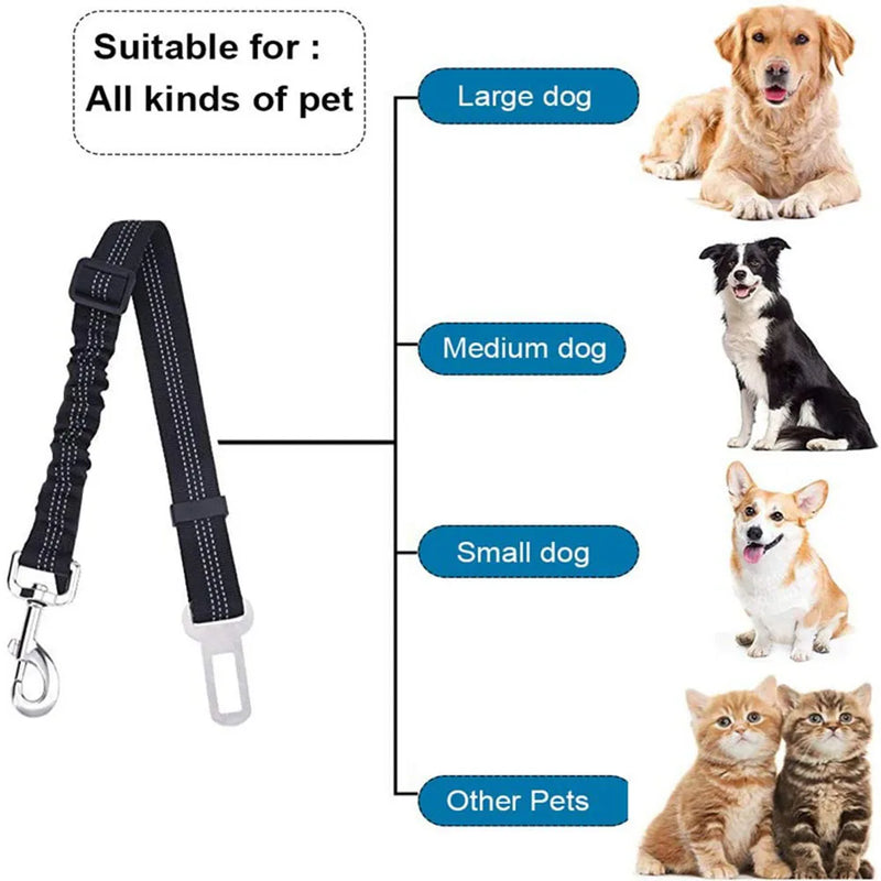 SecureDrive Pro – Adjustable Reflective Dog Car Seat Belt with Elastic Shock Absorption